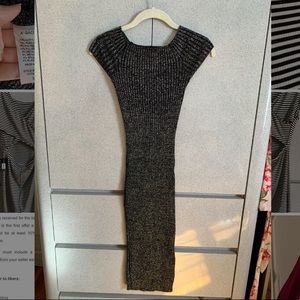 Black & Silver Off The Shoulder Midi Sweater Dress